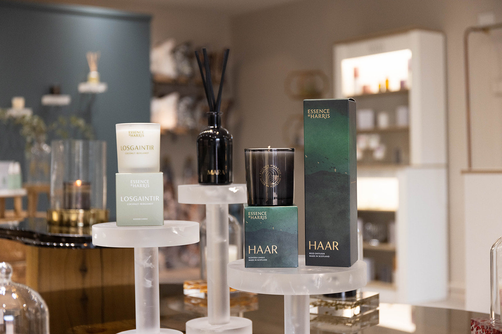 Feature display of Essence of Harris products in Princes Square Glasgow