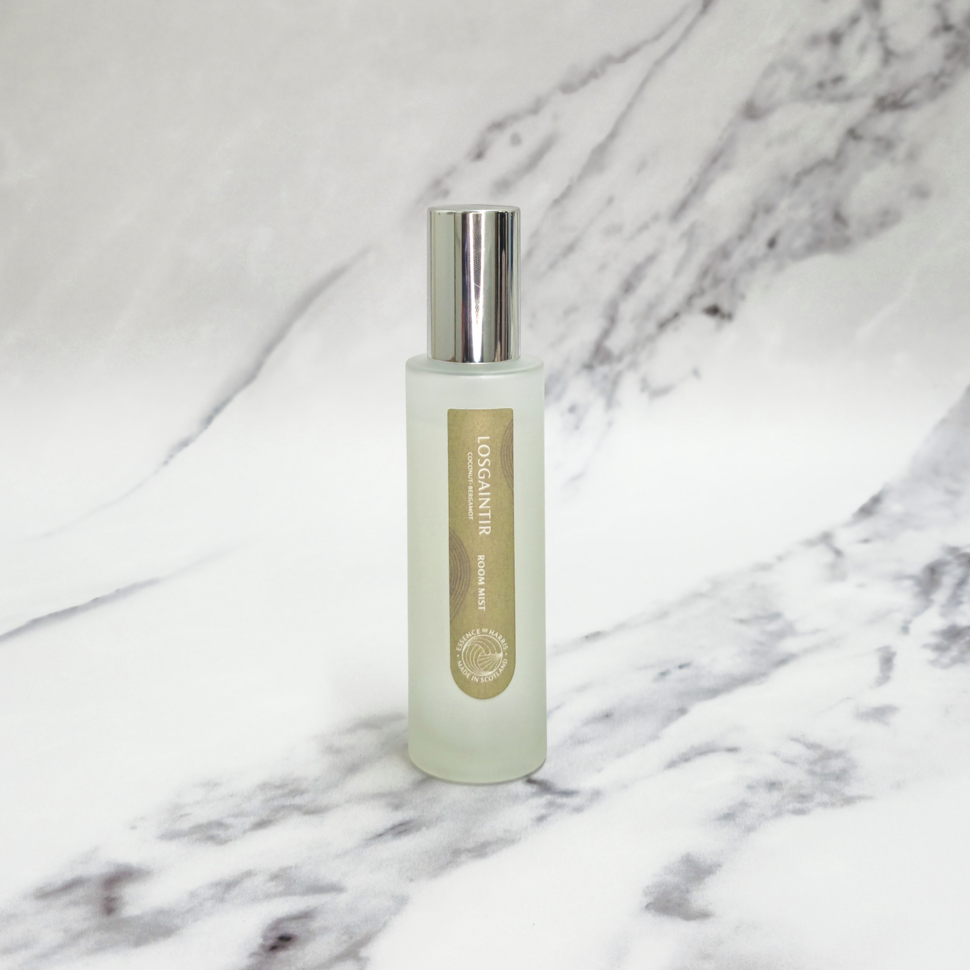 Essence of Harris Losgaintir coconut, bergamot & vanilla room mist in frosted glass bottle 