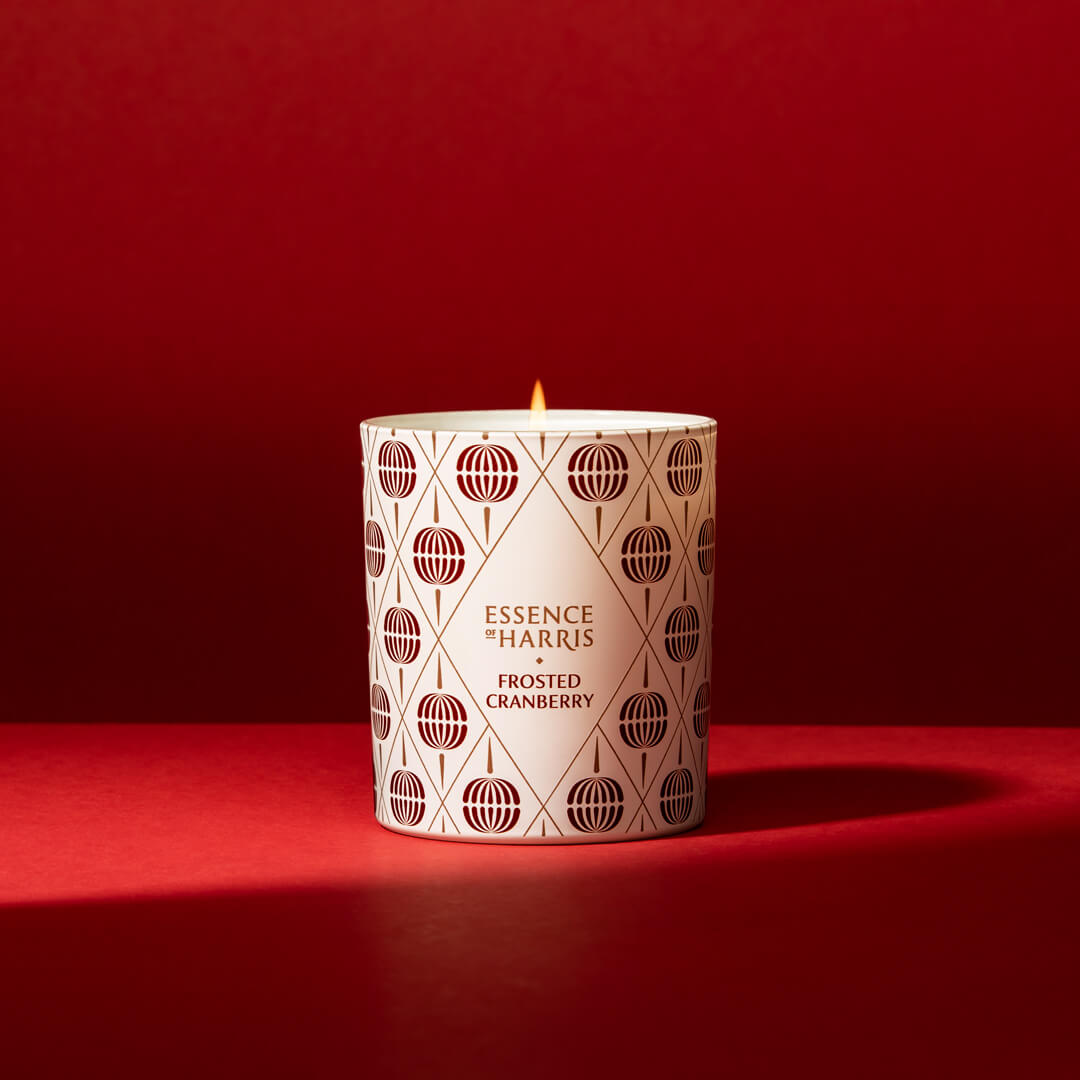 Frosted cranberry festive pattern candle