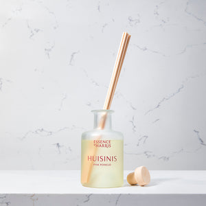 Huisinis, pink pomelo and grapefruit reed diffuser in frosted glass bottle