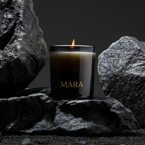 Mara, samphire and sea minerals soy wax candle in black smoked glass vessel